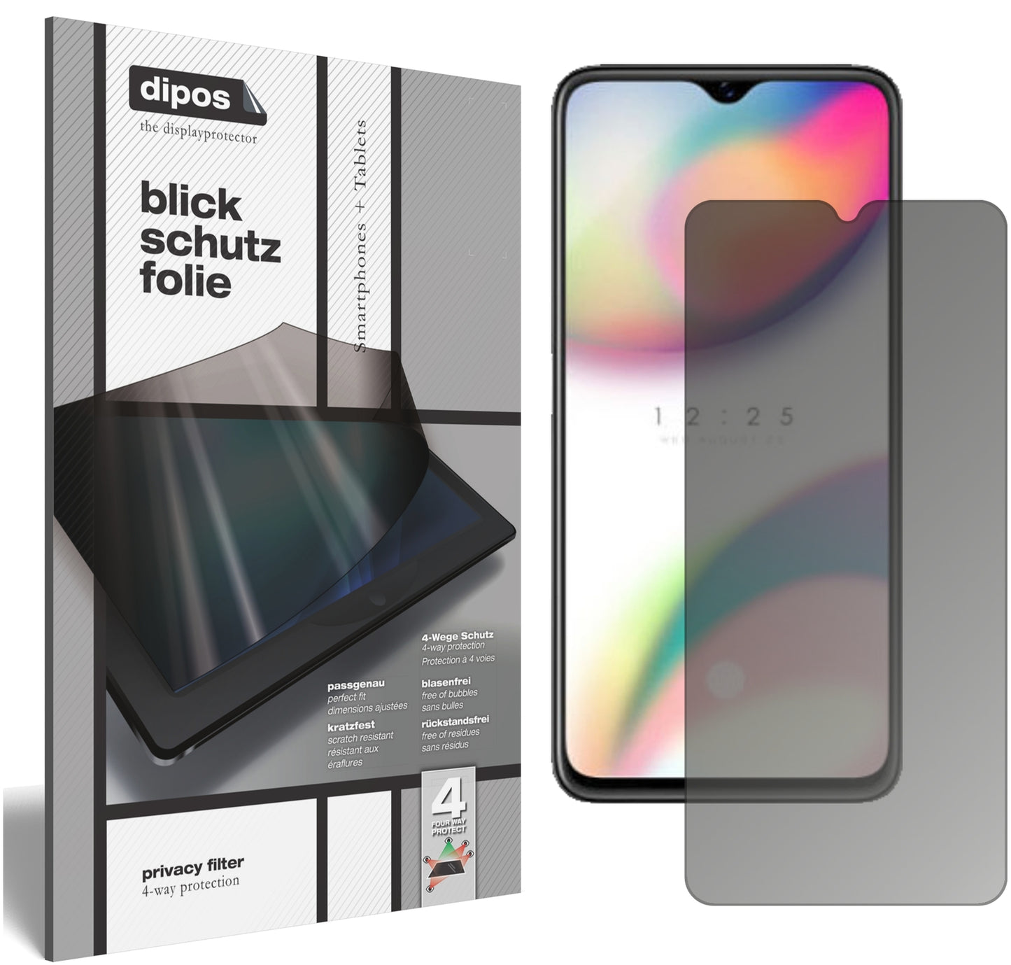 Blickschutzfolie von dipos passend für Oppo Reno Z, präziser Zuschnitt und blasenfrei montiert