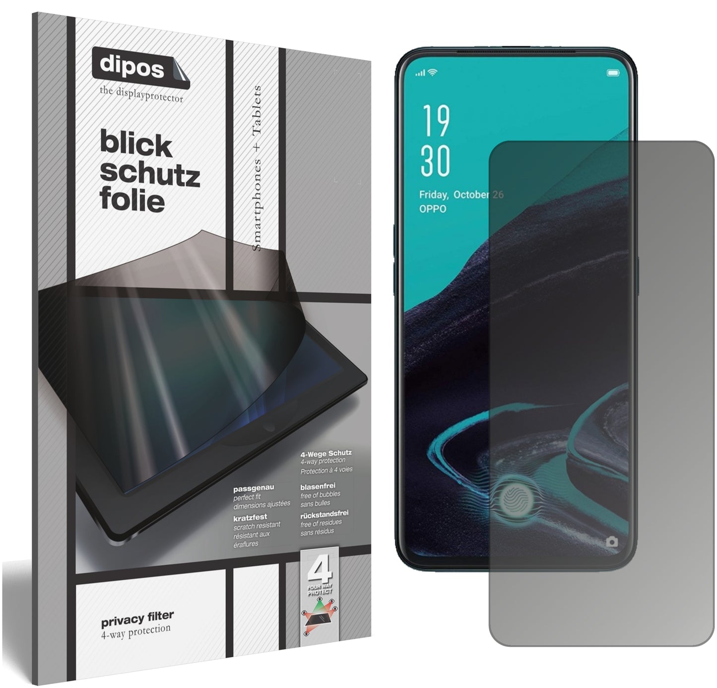 Blickschutzfolie von dipos passend für Oppo Reno2 Z, präziser Zuschnitt und blasenfrei montiert