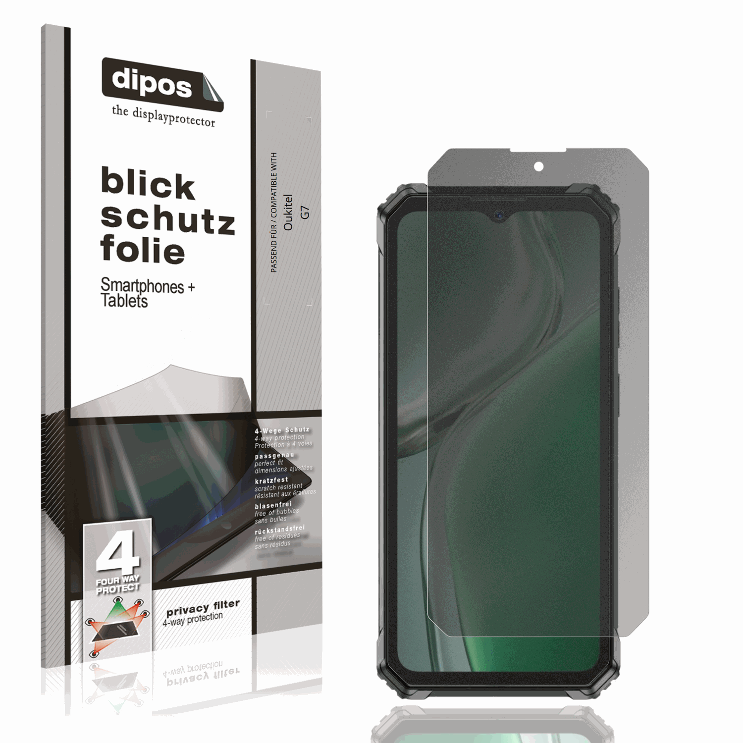 Blickschutzfolie von dipos passend für Oukitel G7, präziser Zuschnitt und blasenfrei montiert