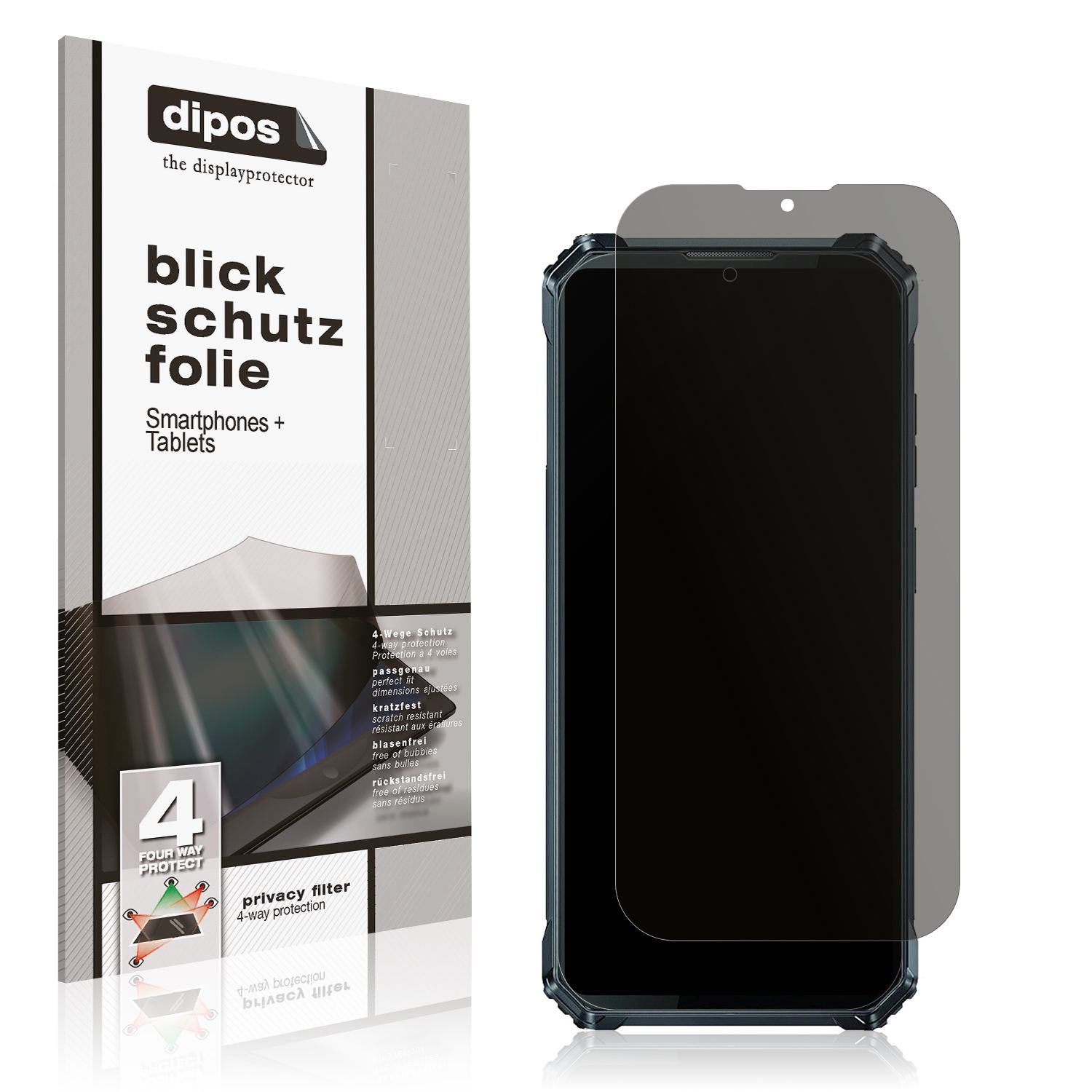 Blickschutzfolie von dipos passend für Oukitel WP28E, präziser Zuschnitt und blasenfrei montiert