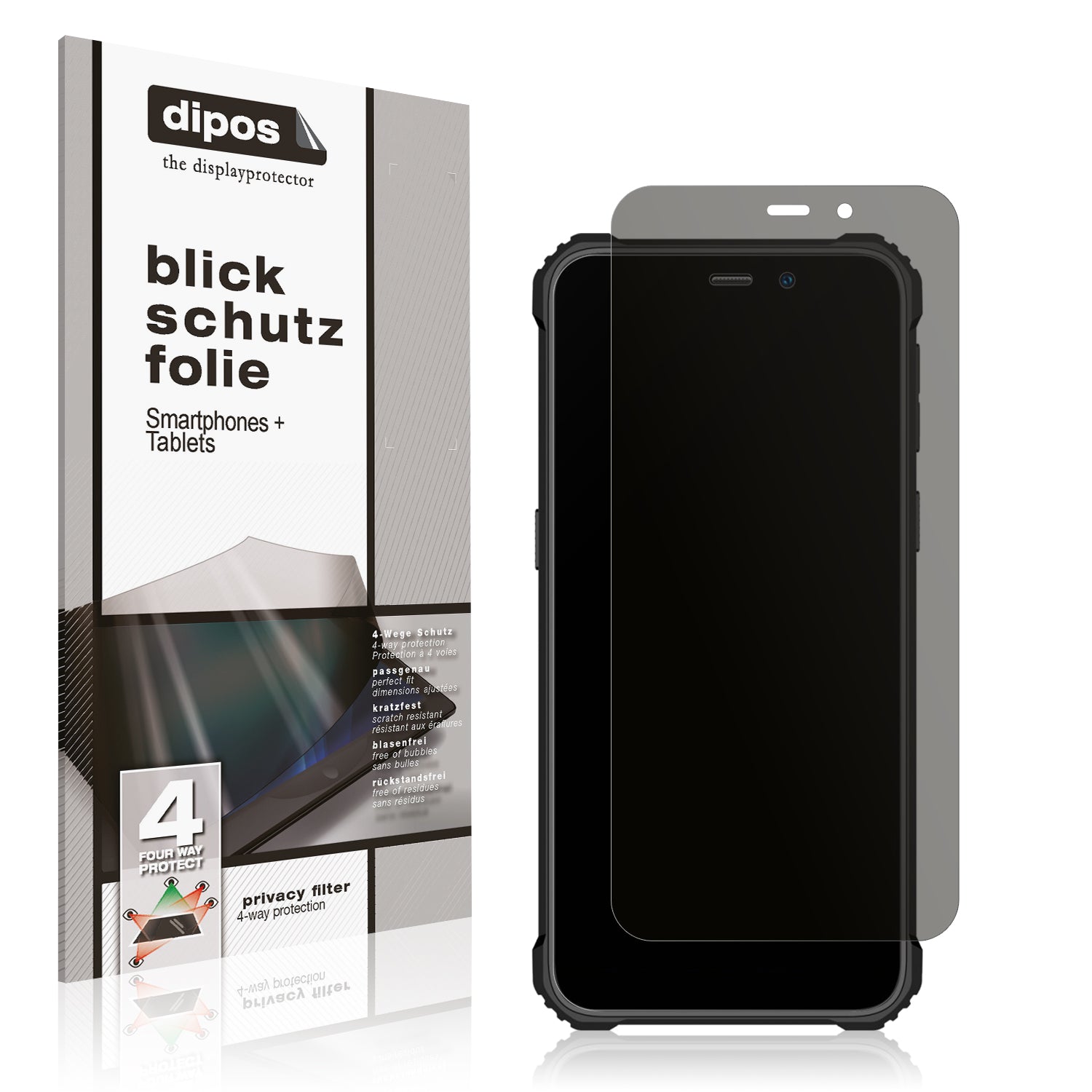 Blickschutzfolie von dipos passend für Oukitel WP32, präziser Zuschnitt und blasenfrei montiert