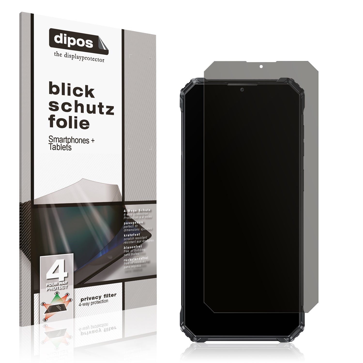 Blickschutzfolie von dipos passend für Oukitel WP36 Pro, präziser Zuschnitt und blasenfrei montiert