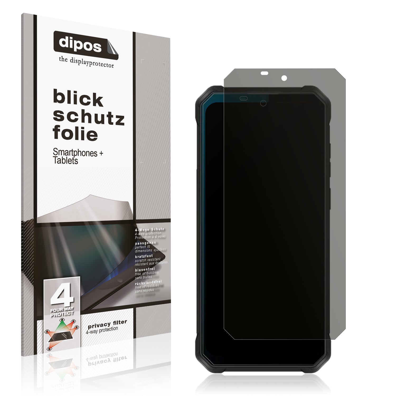 Blickschutzfolie von dipos passend für Oukitel WP53s, präziser Zuschnitt und blasenfrei montiert