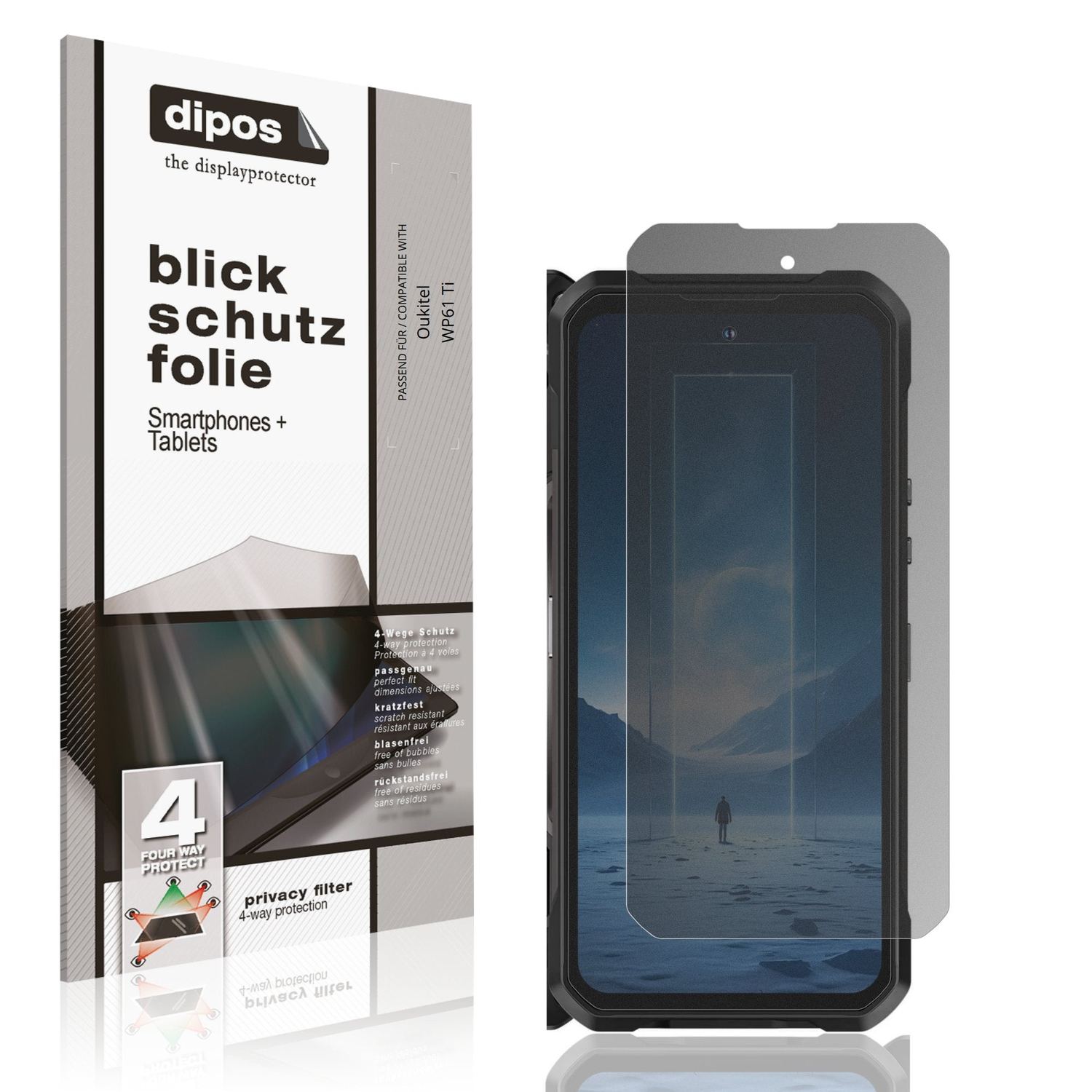 Blickschutzfolie von dipos passend für Oukitel WP61 Ti, präziser Zuschnitt und blasenfrei montiert