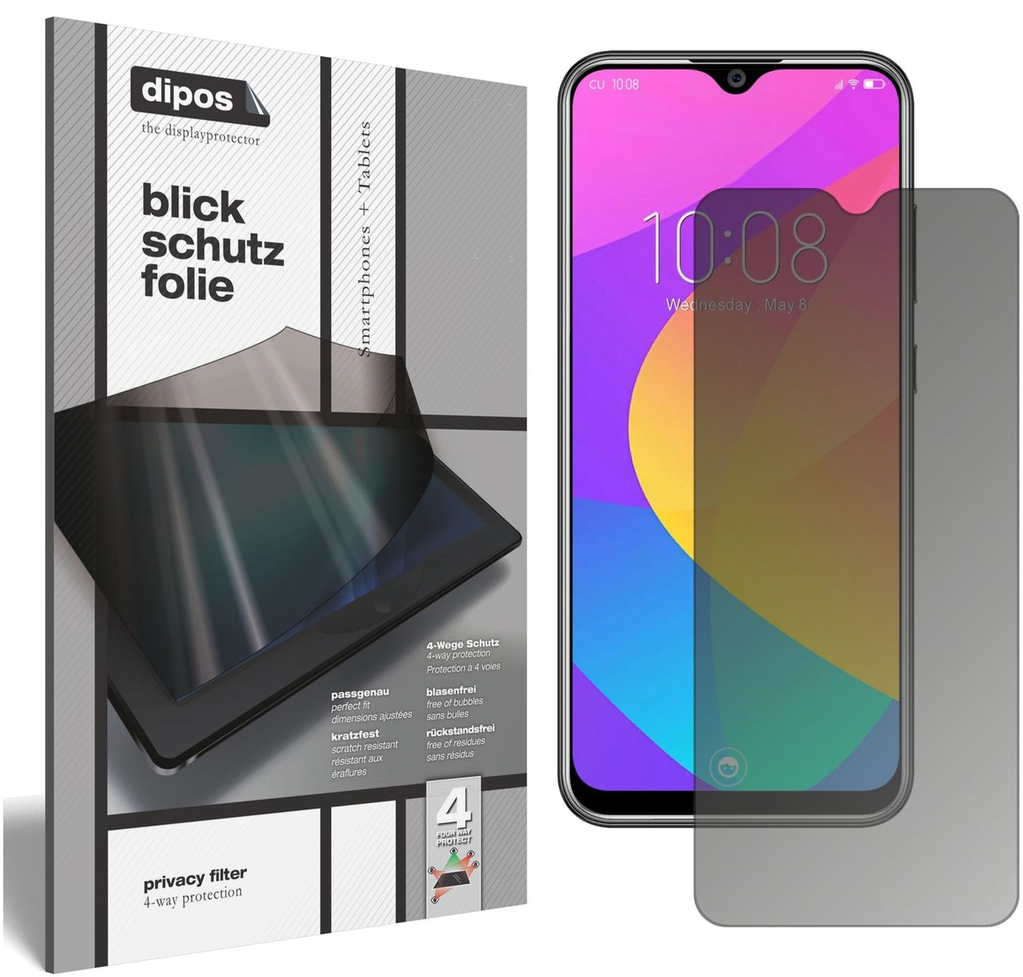 Blickschutzfolie von dipos passend für Oukitel Y4800, präziser Zuschnitt und blasenfrei montiert