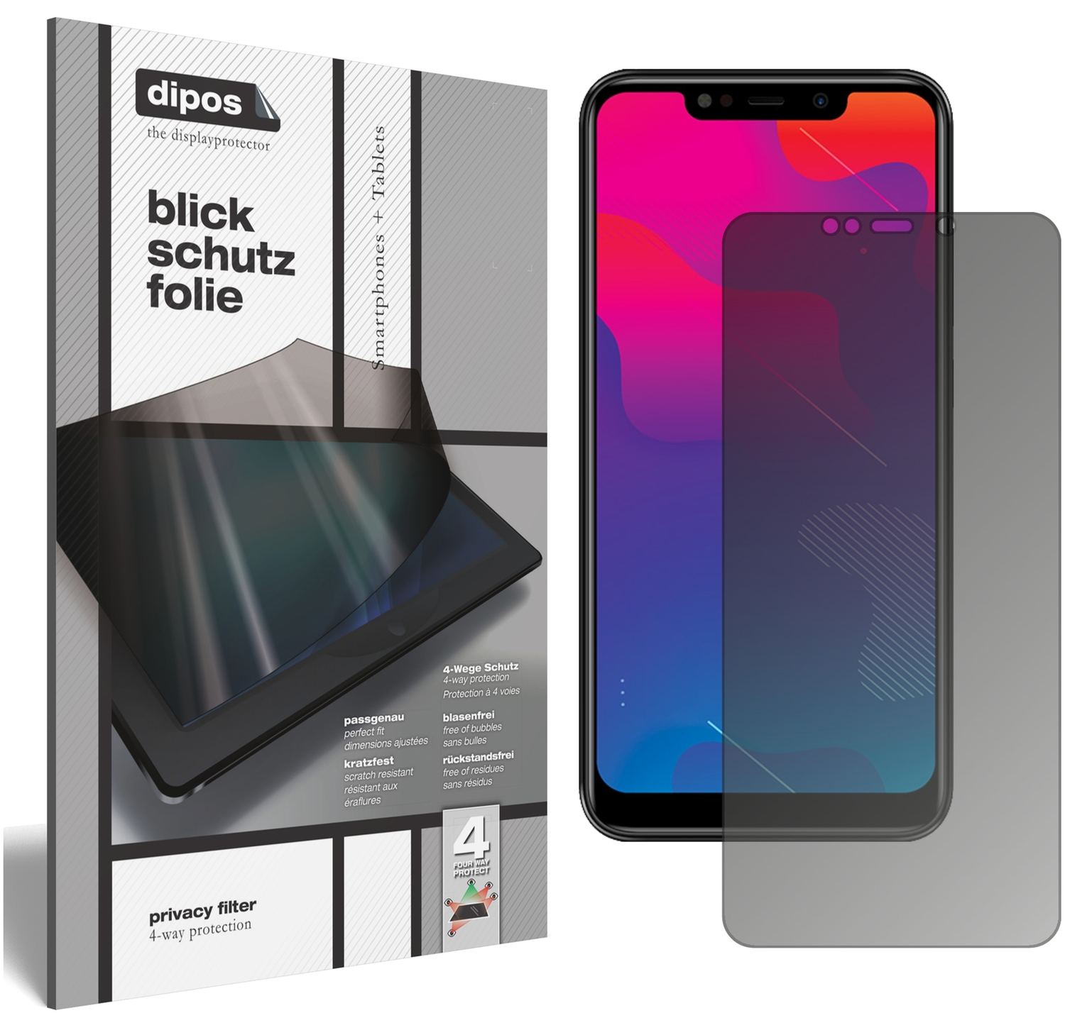 Blickschutzfolie von dipos passend für Panasonic Eluga Z1 Pro, präziser Zuschnitt und blasenfrei montiert