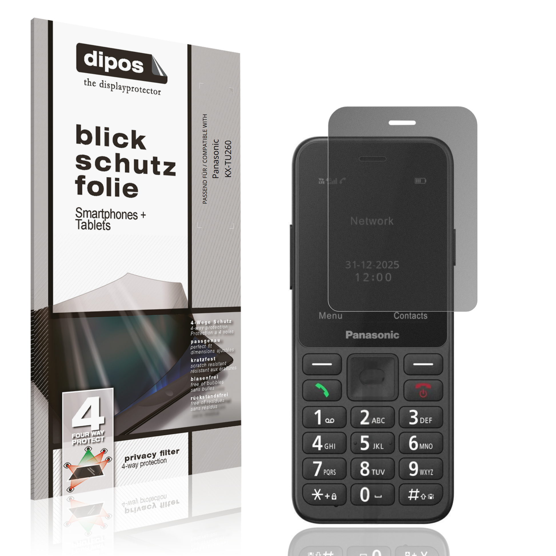 Blickschutzfolie von dipos passend für Panasonic KX-TU260, präziser Zuschnitt und blasenfrei montiert