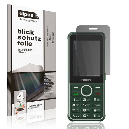 Blickschutzfolie von dipos passend für Philips Xenium E2301, präziser Zuschnitt und blasenfrei montiert