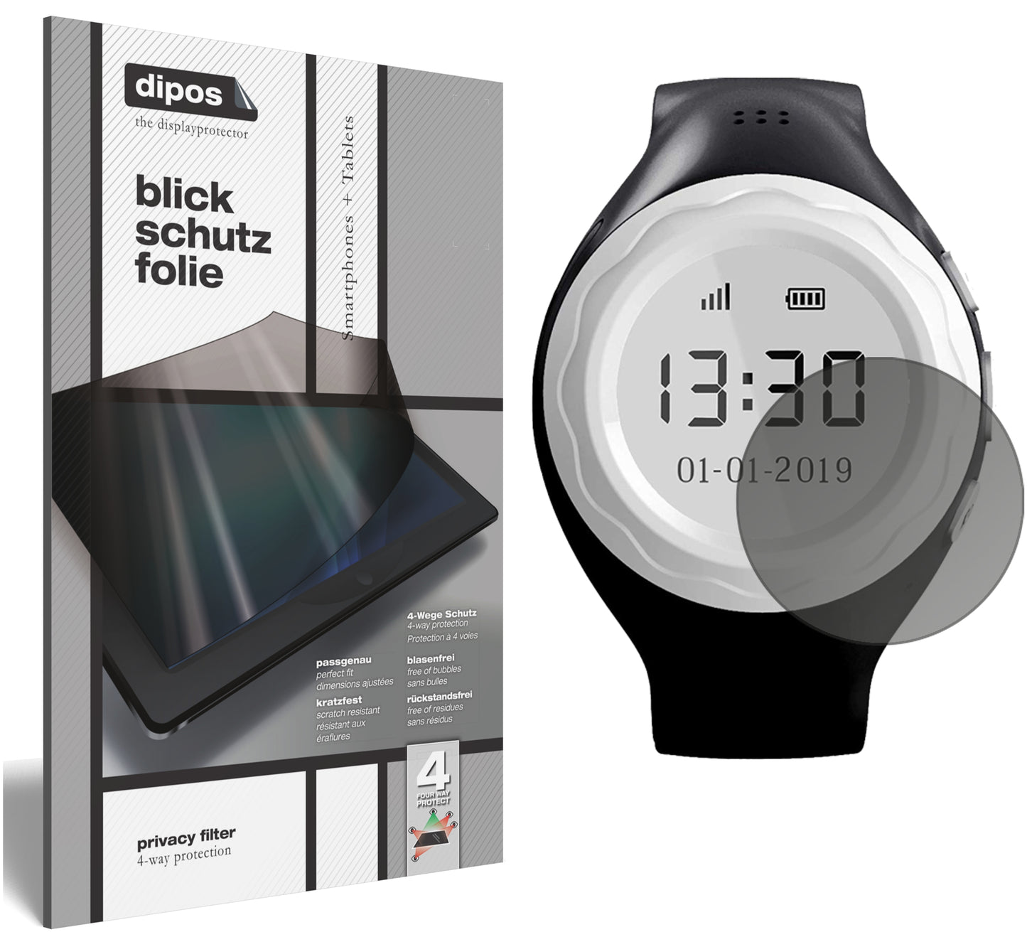 Blickschutzfolie von dipos passend für Pingonaut Kidswatch 2019, präziser Zuschnitt und blasenfrei montiert