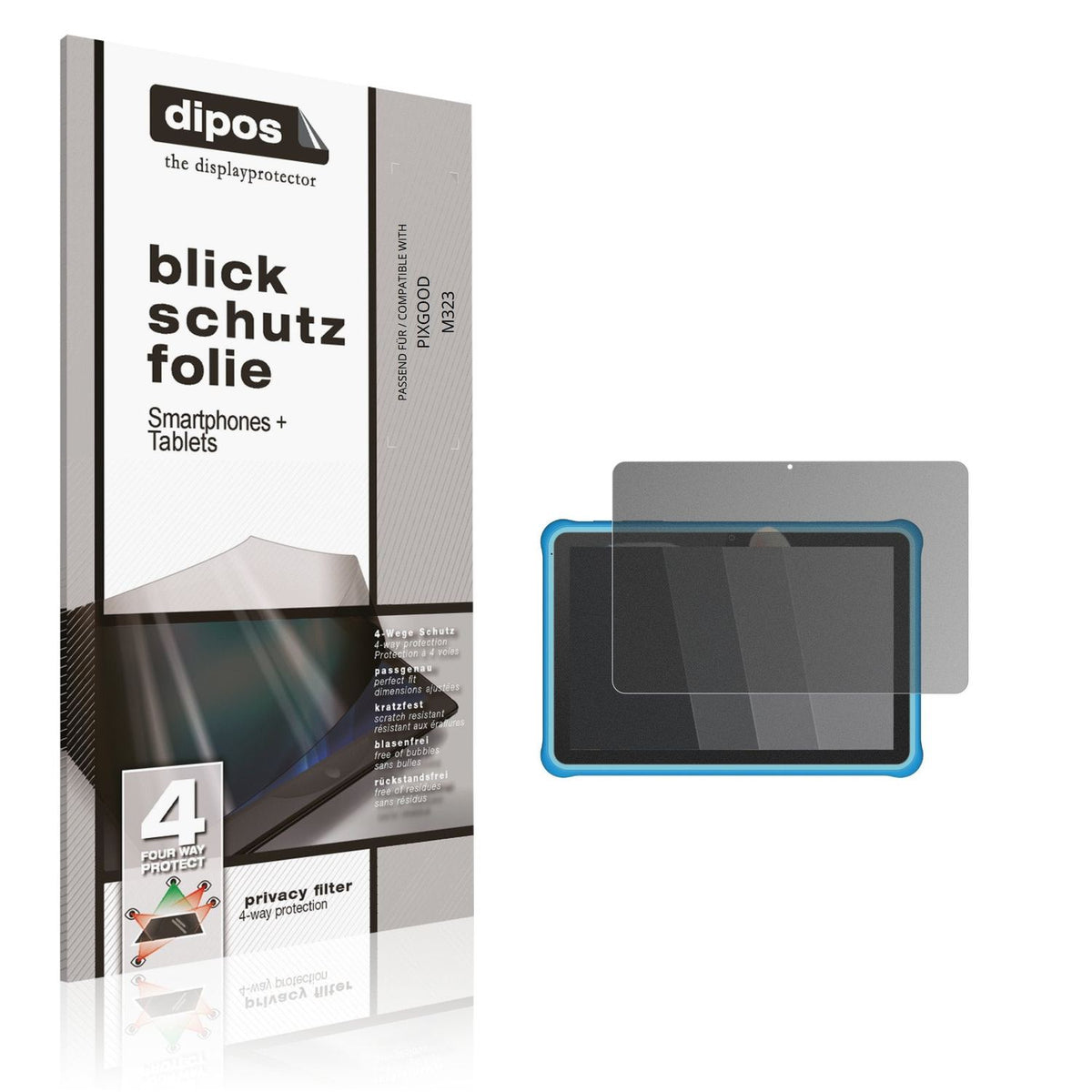 Blickschutzfolie von dipos passend für PIXGOOD M323, präziser Zuschnitt und blasenfrei montiert