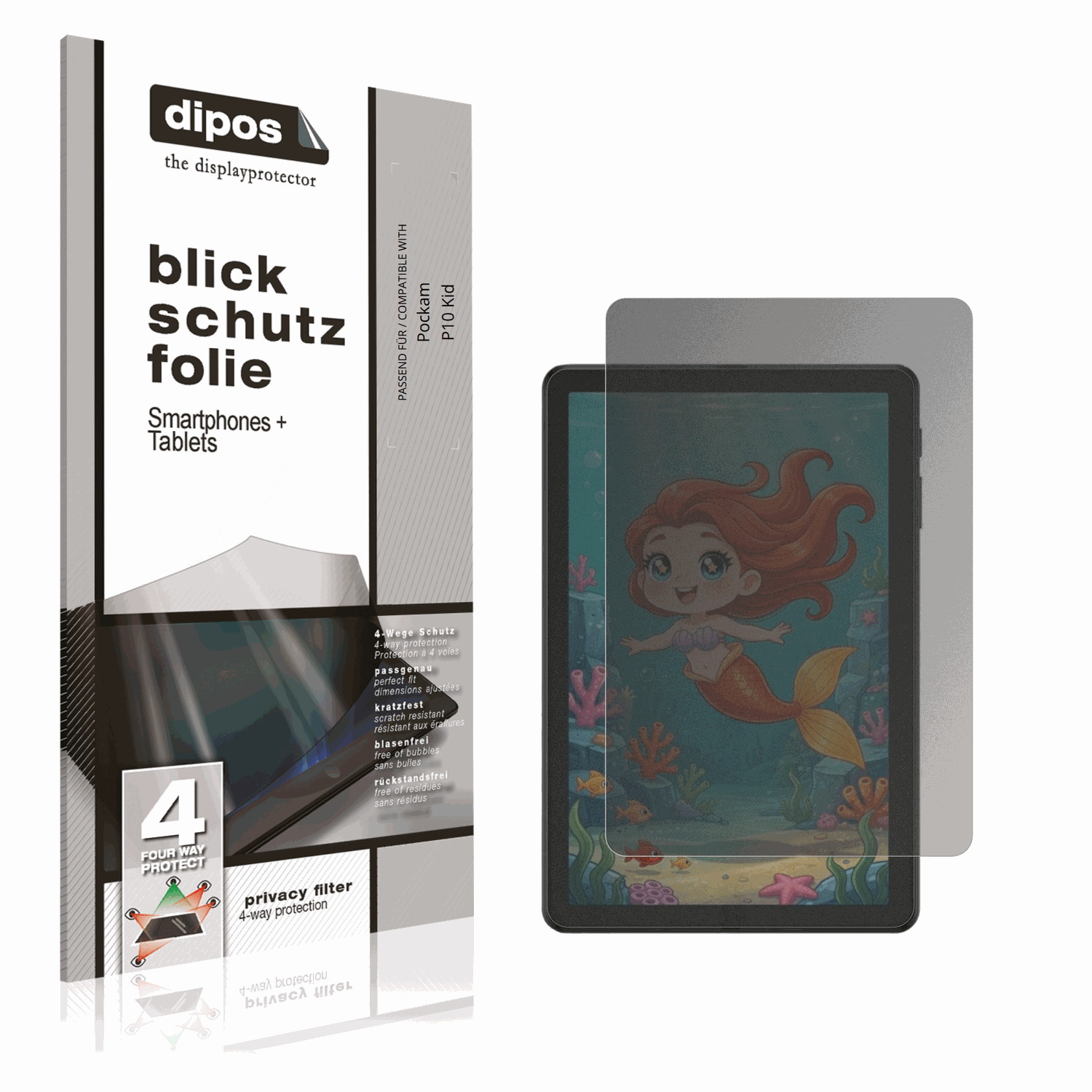 Blickschutzfolie von dipos passend für Pockam P10 Kid, präziser Zuschnitt und blasenfrei montiert