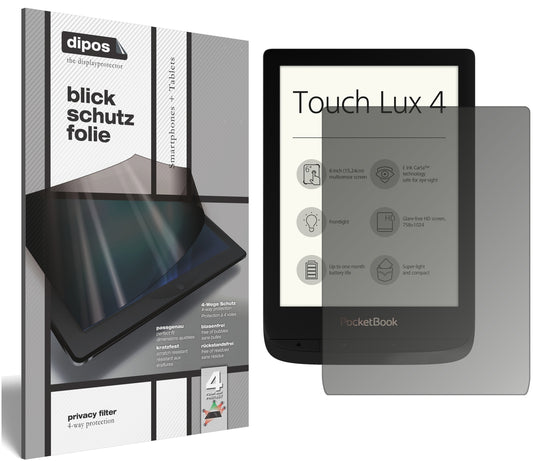 Blickschutzfolie von dipos passend für PocketBook Touch Lux 4, präziser Zuschnitt und blasenfrei montiert