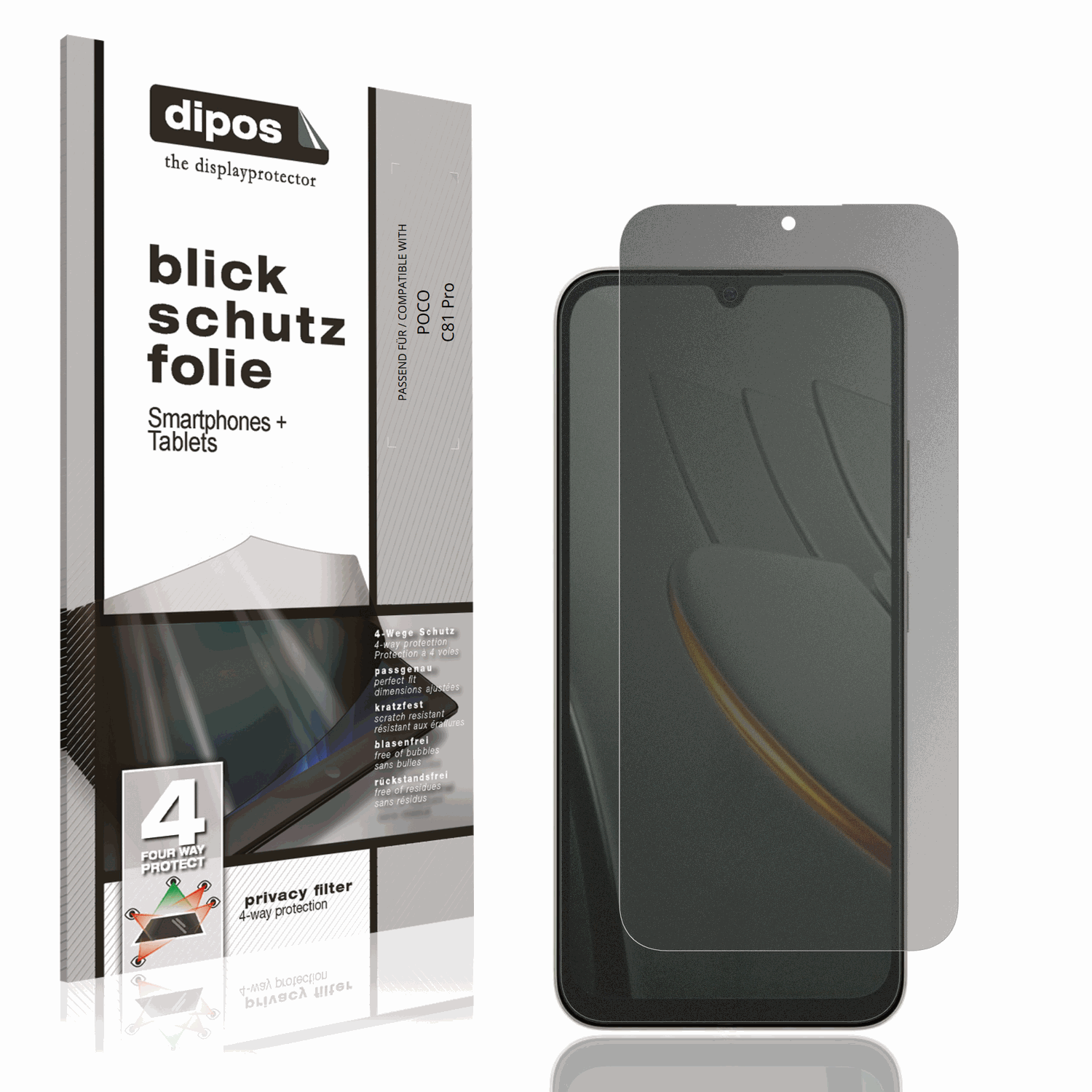 Blickschutzfolie von dipos passend für POCO C81 Pro, präziser Zuschnitt und blasenfrei montiert