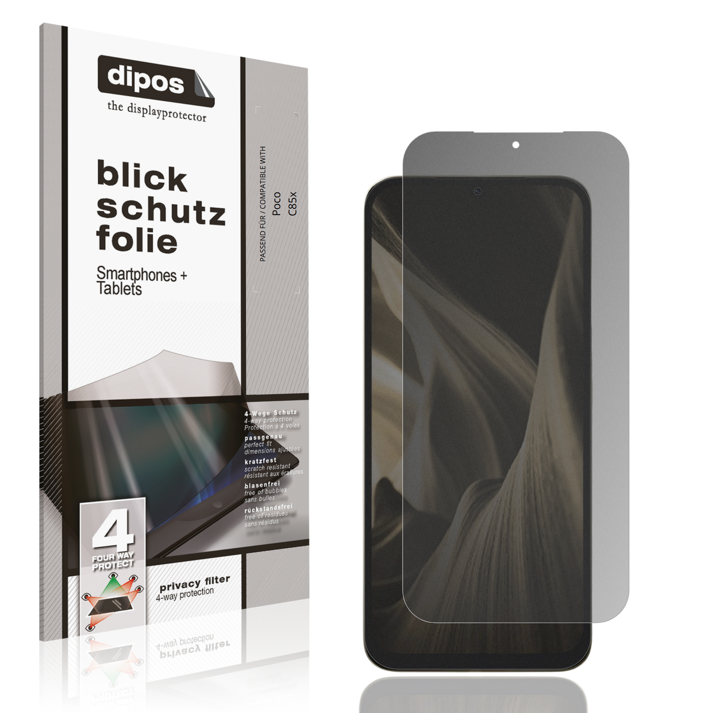 Blickschutzfolie von dipos passend für Poco C85x, präziser Zuschnitt und blasenfrei montiert