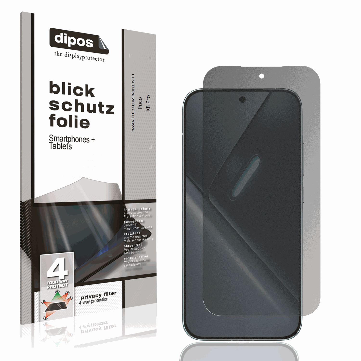 Blickschutzfolie von dipos passend für Poco X8 Pro, präziser Zuschnitt und blasenfrei montiert