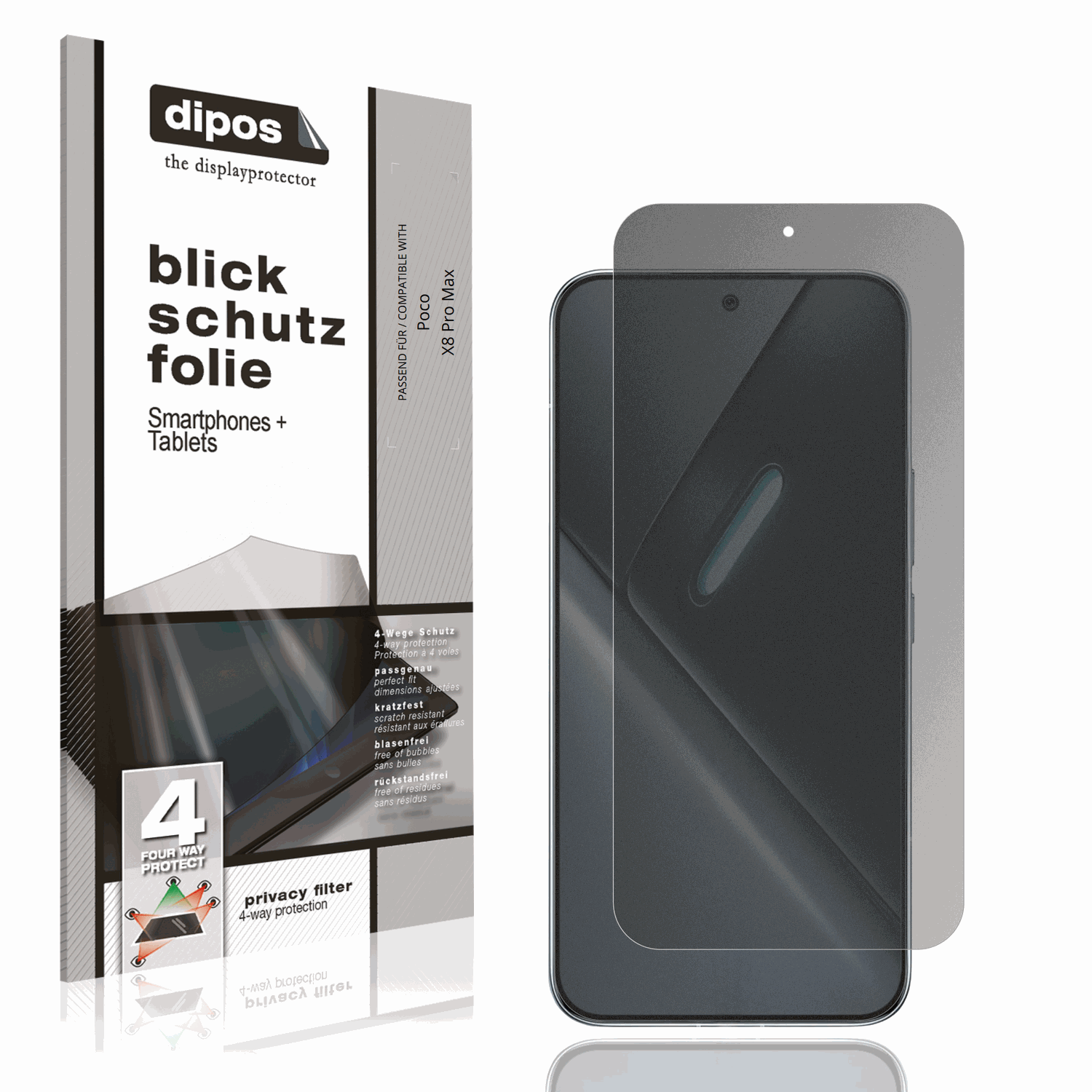 Blickschutzfolie von dipos passend für Poco X8 Pro Max, präziser Zuschnitt und blasenfrei montiert