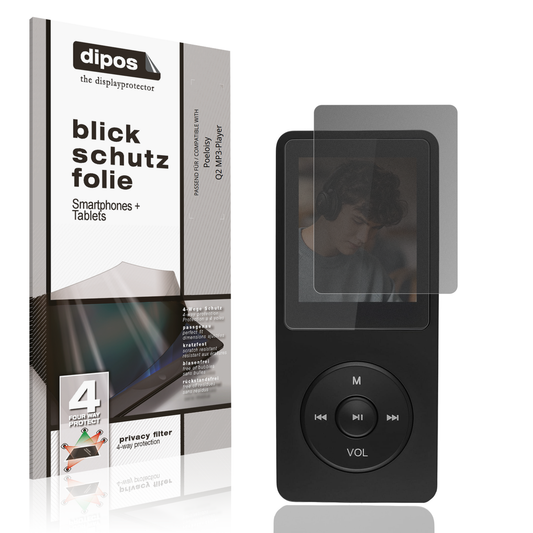 Blickschutzfolie von dipos passend für Poeloisy Q2 MP3-Player, präziser Zuschnitt und blasenfrei montiert