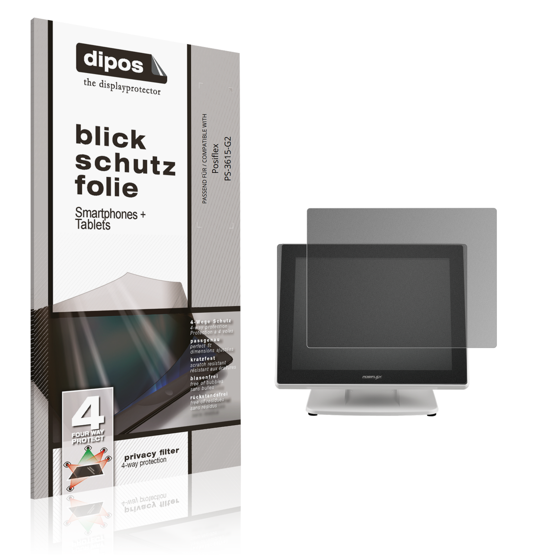 Blickschutzfolie von dipos passend für Posiflex PS-3615-G2, präziser Zuschnitt und blasenfrei montiert
