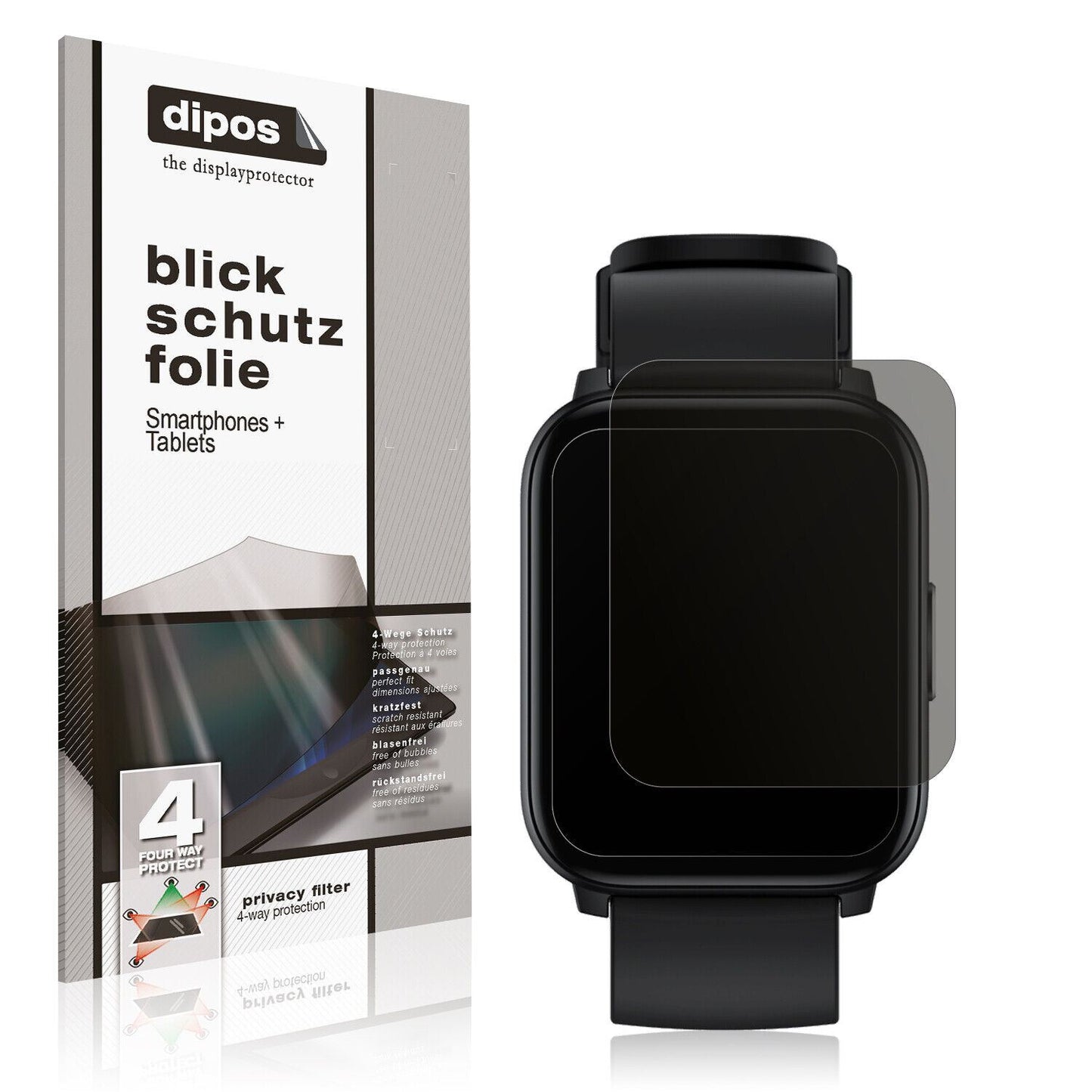 Blickschutzfolie von dipos passend für Realme Watch S100, präziser Zuschnitt und blasenfrei montiert