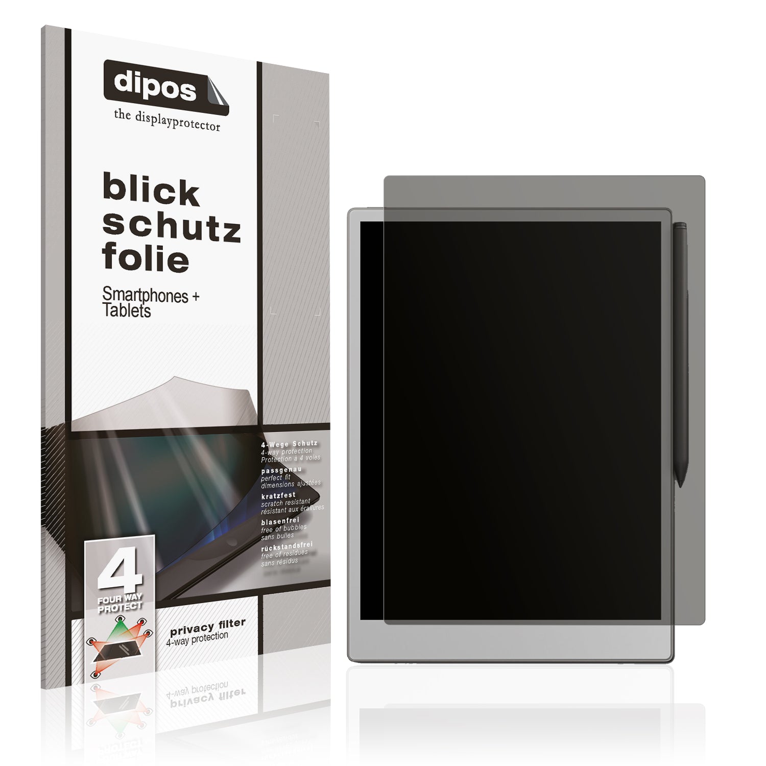 Blickschutzfolie von dipos passend für Remarkable Paper Pro, präziser Zuschnitt und blasenfrei montiert