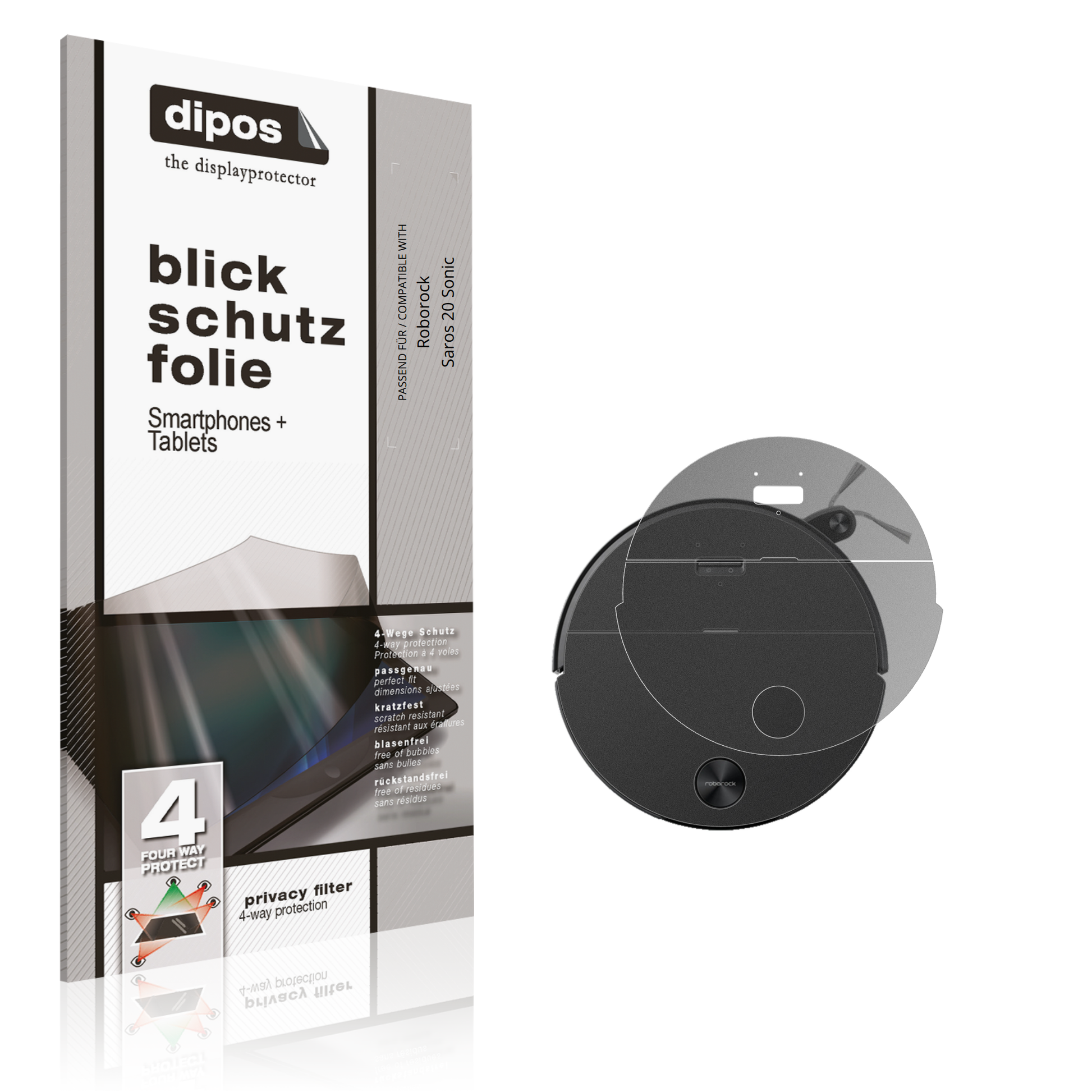 Blickschutzfolie von dipos passend für Roborock Saros 20 Sonic, präziser Zuschnitt und blasenfrei montiert