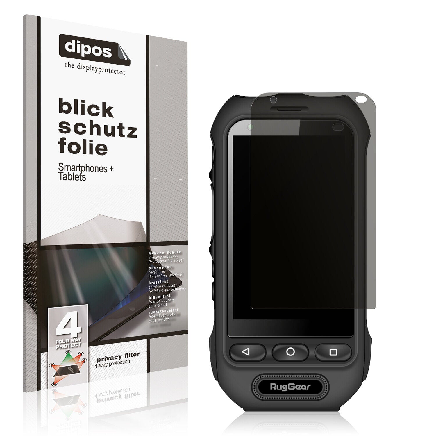 Blickschutzfolie von dipos passend für RugGear RG360, präziser Zuschnitt und blasenfrei montiert