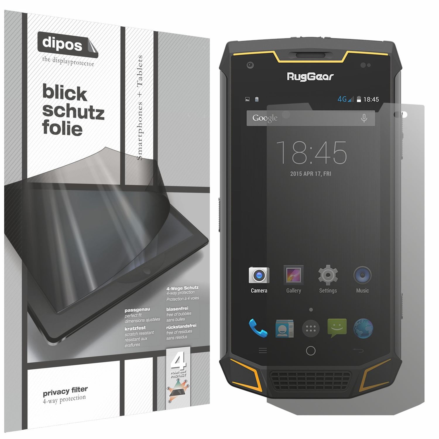 Blickschutzfolie von dipos passend für Ruggear RG740, präziser Zuschnitt und blasenfrei montiert