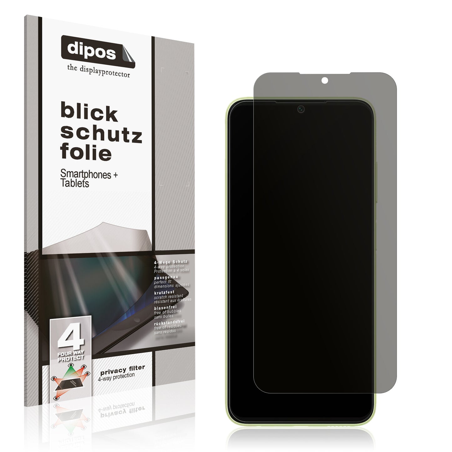 Blickschutzfolie von dipos passend für Samsung Galaxy A05s, präziser Zuschnitt und blasenfrei montiert