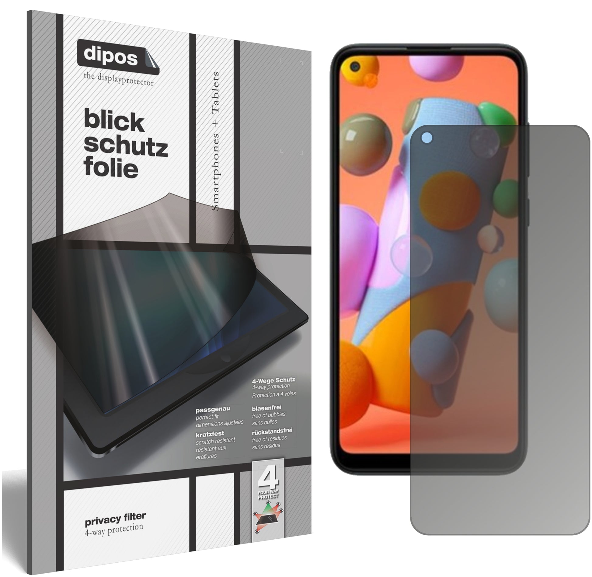 Blickschutzfolie von dipos passend für Samsung Galaxy A12, präziser Zuschnitt und blasenfrei montiert