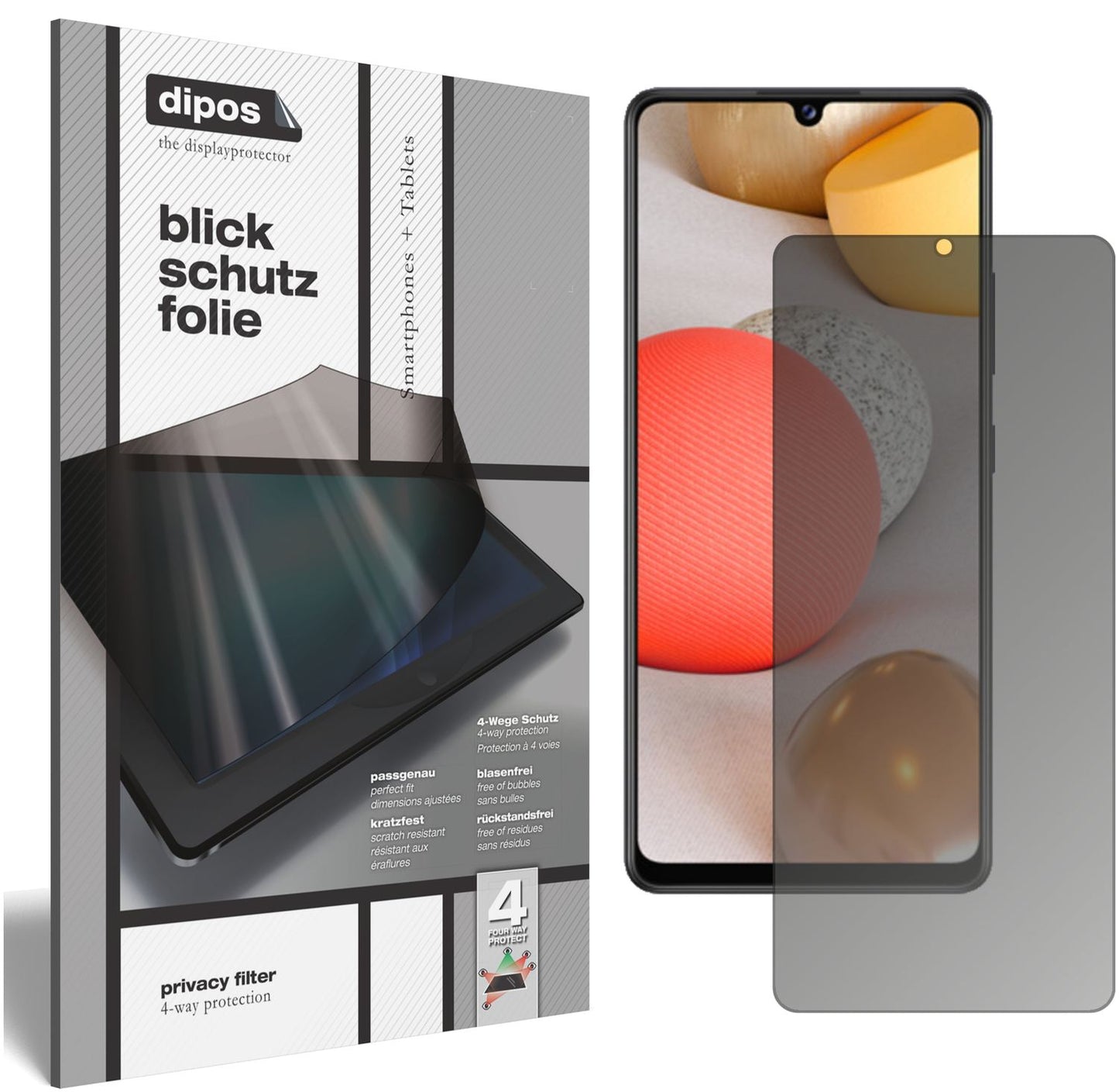 Blickschutzfolie von dipos passend für Samsung Galaxy A42 5G, präziser Zuschnitt und blasenfrei montiert