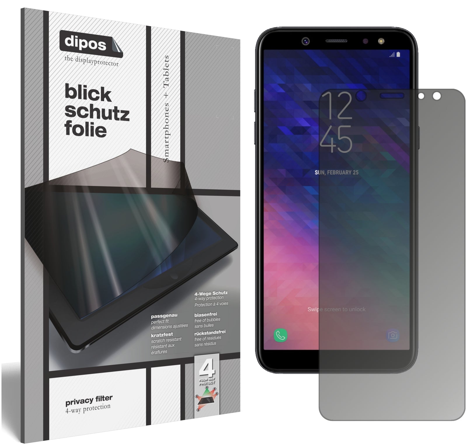 Blickschutzfolie von dipos passend für Samsung Galaxy A6 (2018), präziser Zuschnitt und blasenfrei montiert