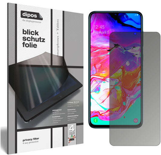 Blickschutzfolie von dipos passend für Samsung Galaxy A70s, präziser Zuschnitt und blasenfrei montiert