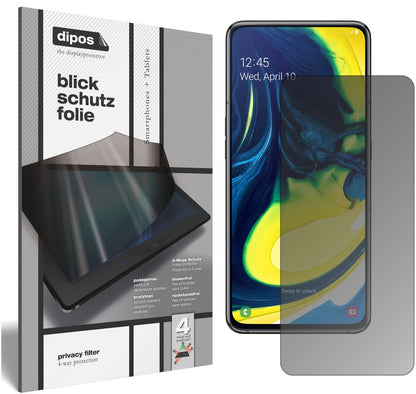 Blickschutzfolie von dipos passend für Samsung Galaxy A80, präziser Zuschnitt und blasenfrei montiert