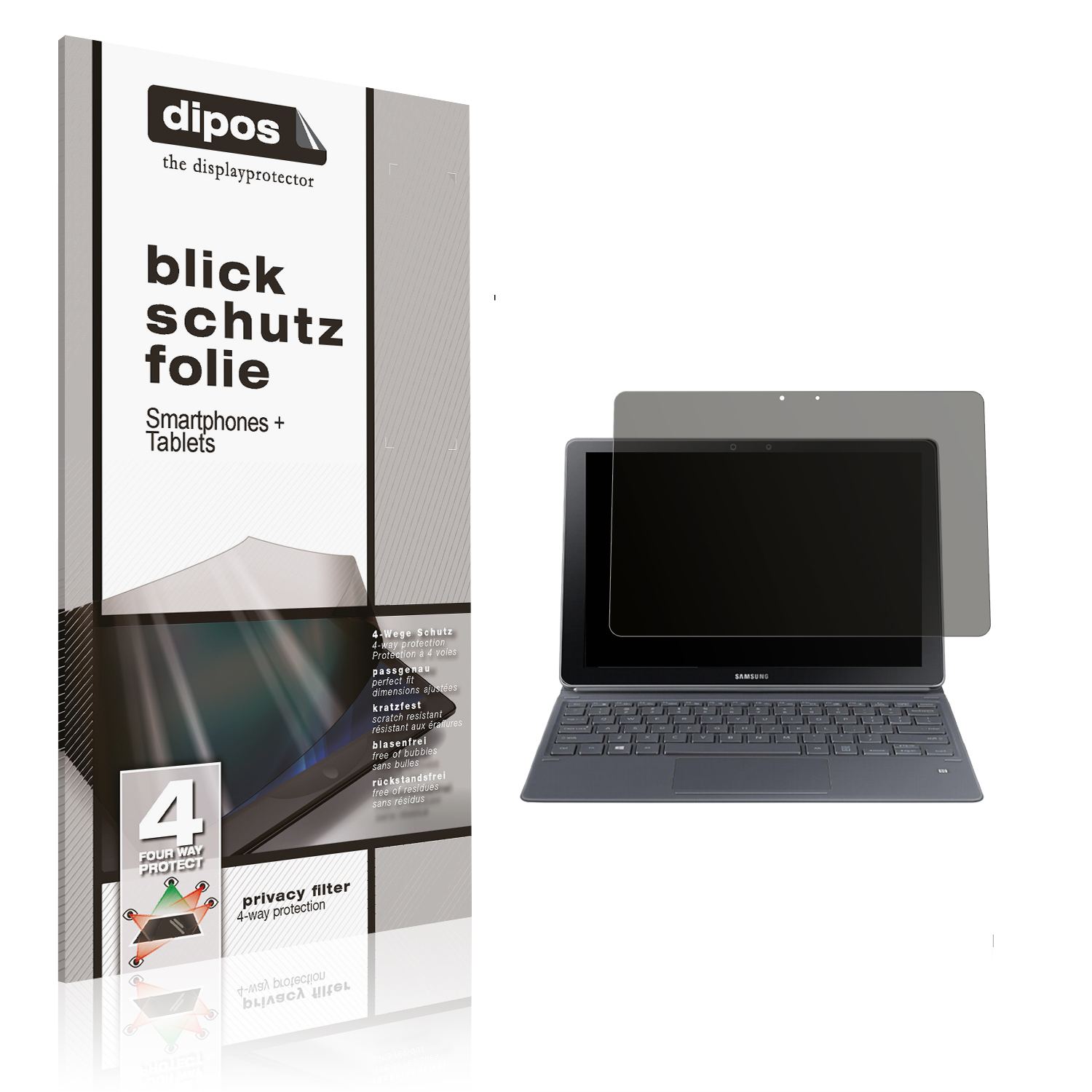 Blickschutzfolie von dipos passend für Samsung Galaxy Book W720 12 Zoll, präziser Zuschnitt und blasenfrei montiert