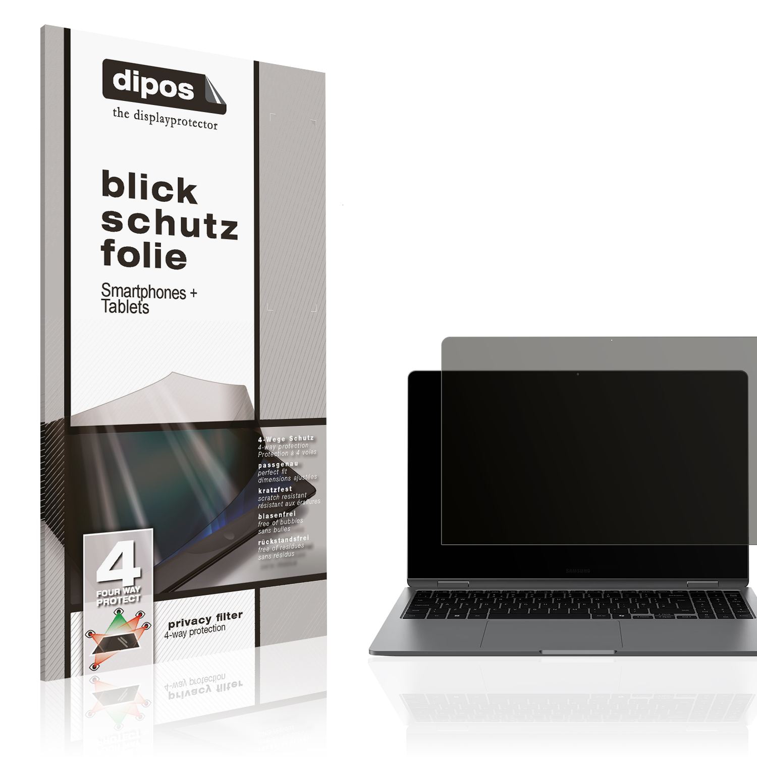 Blickschutzfolie von dipos passend für Samsung Galaxy Book5 360 15.6 Zoll, präziser Zuschnitt und blasenfrei montiert