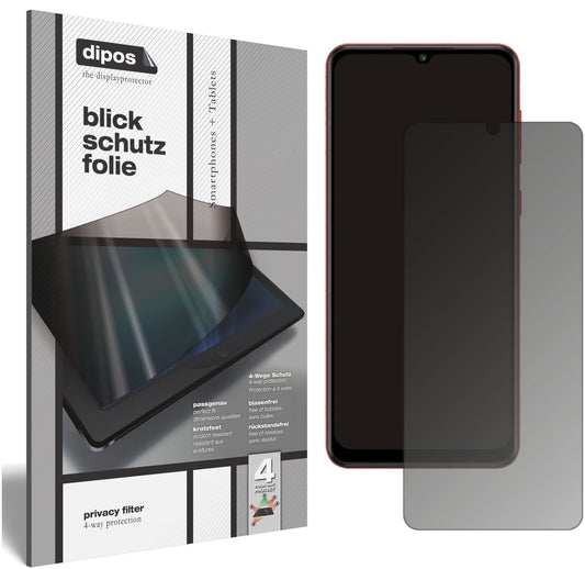 Blickschutzfolie von dipos passend für Samsung Galaxy F02s, präziser Zuschnitt und blasenfrei montiert