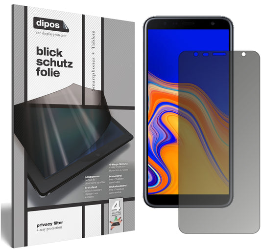 Blickschutzfolie von dipos passend für Samsung Galaxy J4 Plus (2018), präziser Zuschnitt und blasenfrei montiert