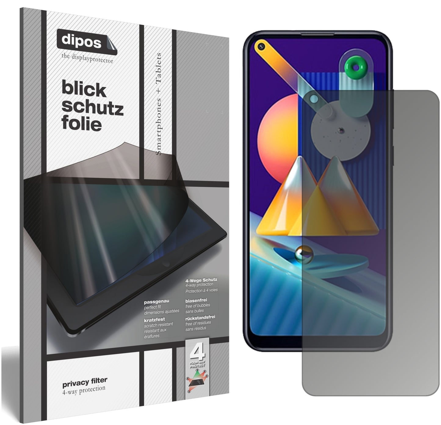 Blickschutzfolie von dipos passend für Samsung Galaxy M11, präziser Zuschnitt und blasenfrei montiert