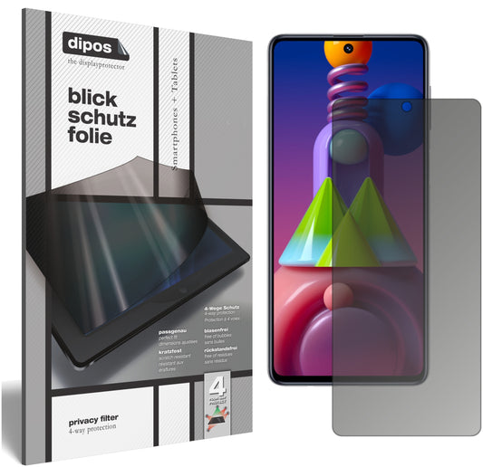 Blickschutzfolie von dipos passend für Samsung Galaxy M51, präziser Zuschnitt und blasenfrei montiert