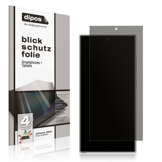Blickschutzfolie von dipos passend für Samsung Galaxy S24 Ultra (Case Friendly), präziser Zuschnitt und blasenfrei montiert