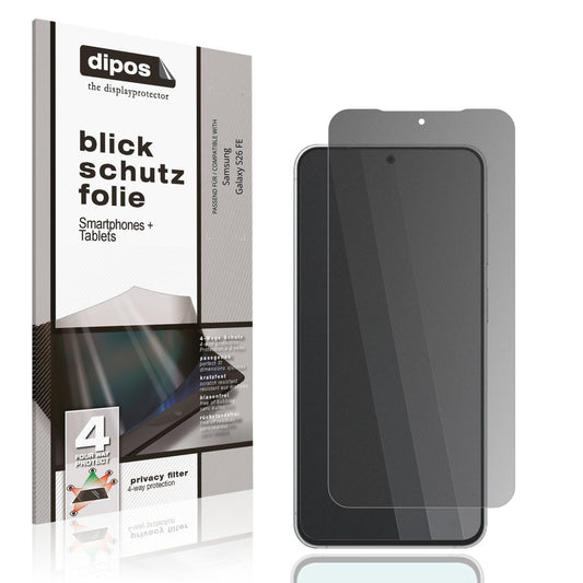 Blickschutzfolie von dipos passend für Samsung Galaxy S26 FE, präziser Zuschnitt und blasenfrei montiert