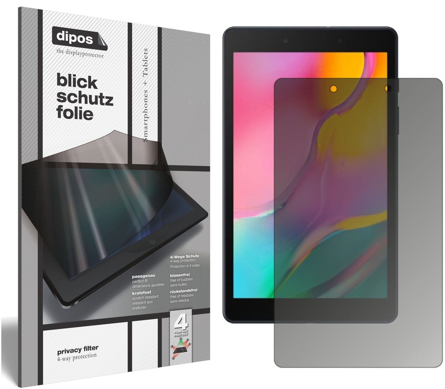 Blickschutzfolie von dipos passend für Samsung Galaxy Tab A 8.0 (2019), präziser Zuschnitt und blasenfrei montiert