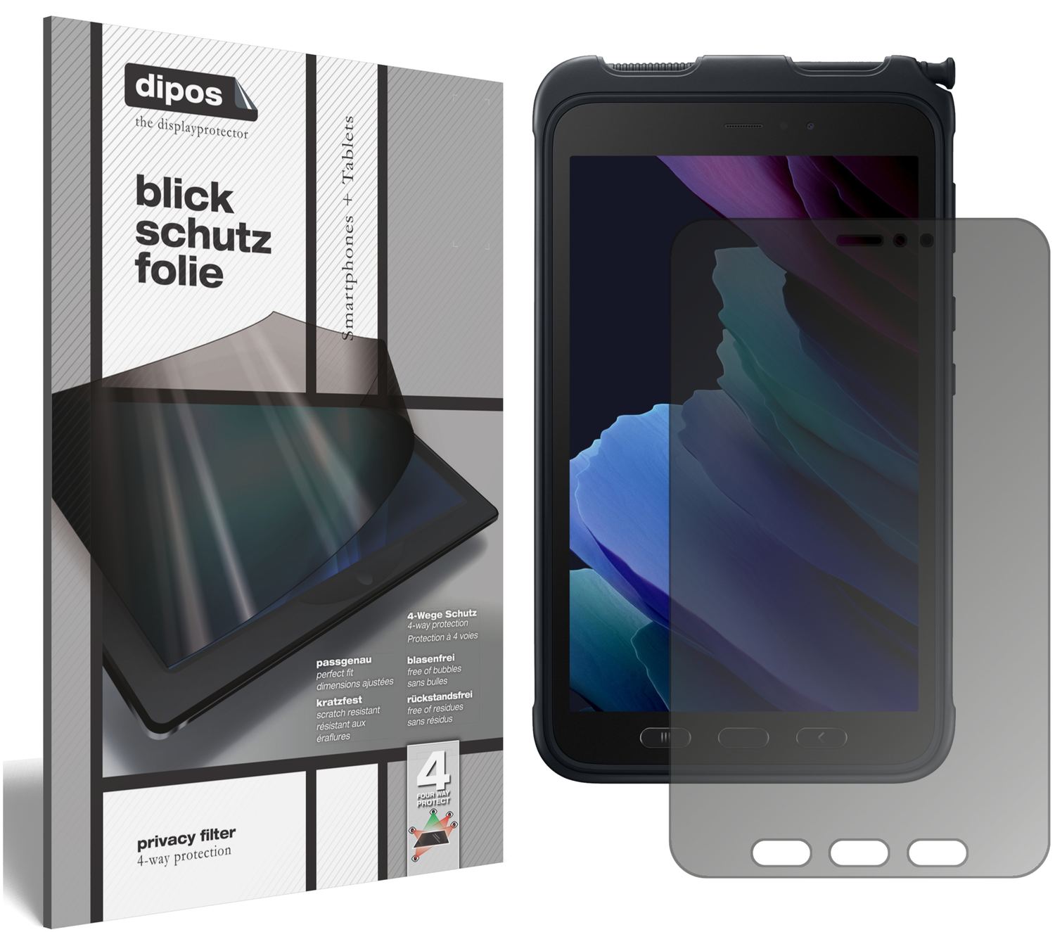 Blickschutzfolie von dipos passend für Samsung Galaxy Tab Active 3, präziser Zuschnitt und blasenfrei montiert