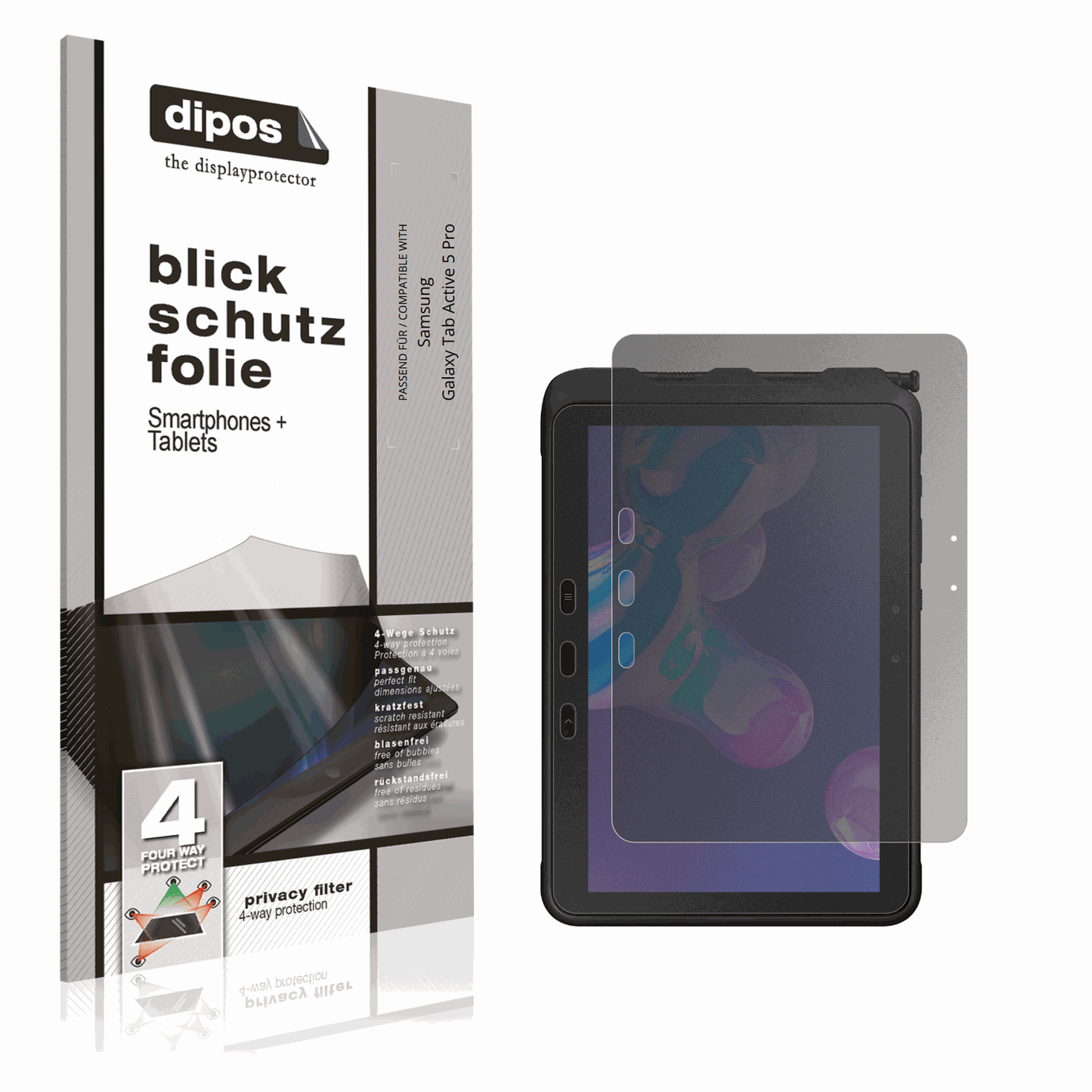 Blickschutzfolie von dipos passend für Samsung Galaxy Tab Active 5 Pro, präziser Zuschnitt und blasenfrei montiert
