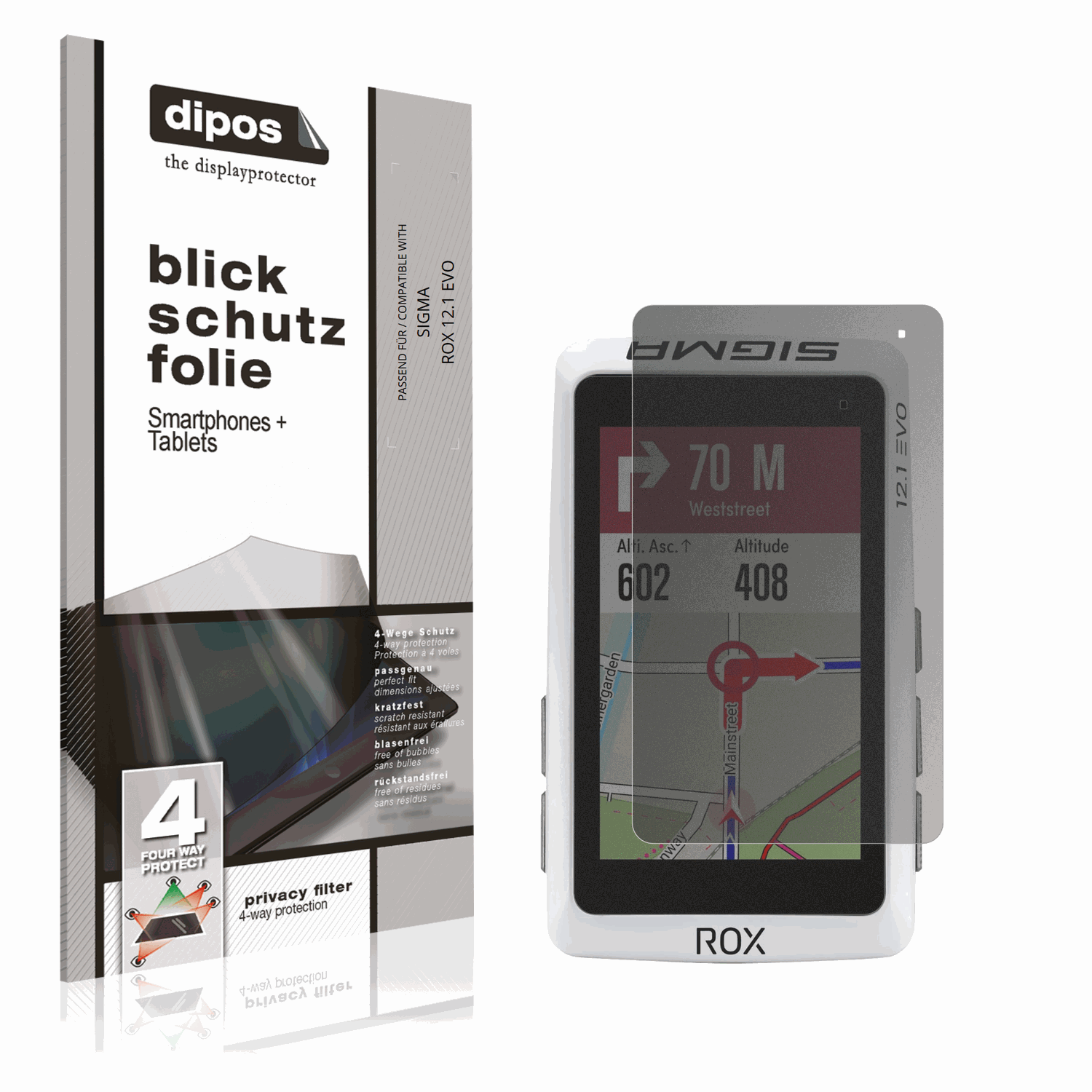 Blickschutzfolie von dipos passend für SIGMA ROX 12.1 EVO, präziser Zuschnitt und blasenfrei montiert