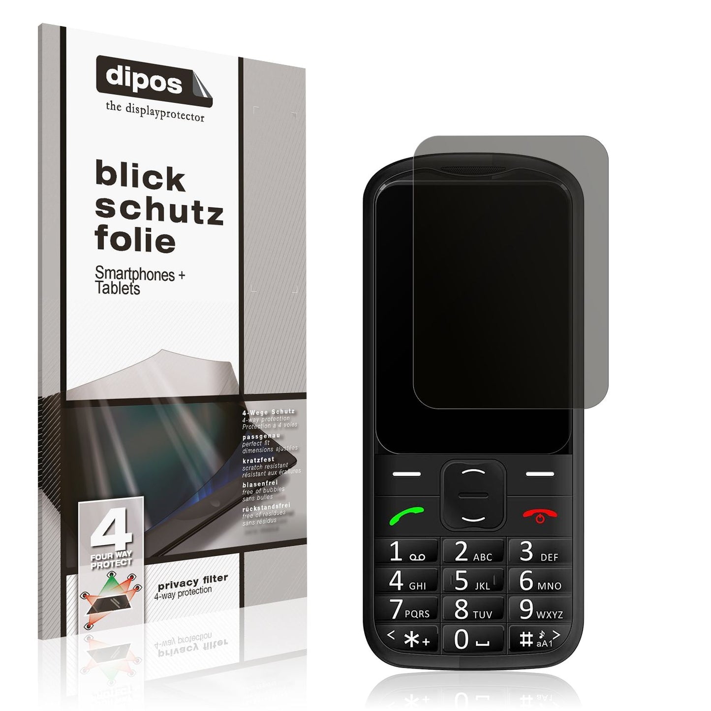 Blickschutzfolie von dipos passend für Simvalley Mobile Seniorenhandy, präziser Zuschnitt und blasenfrei montiert