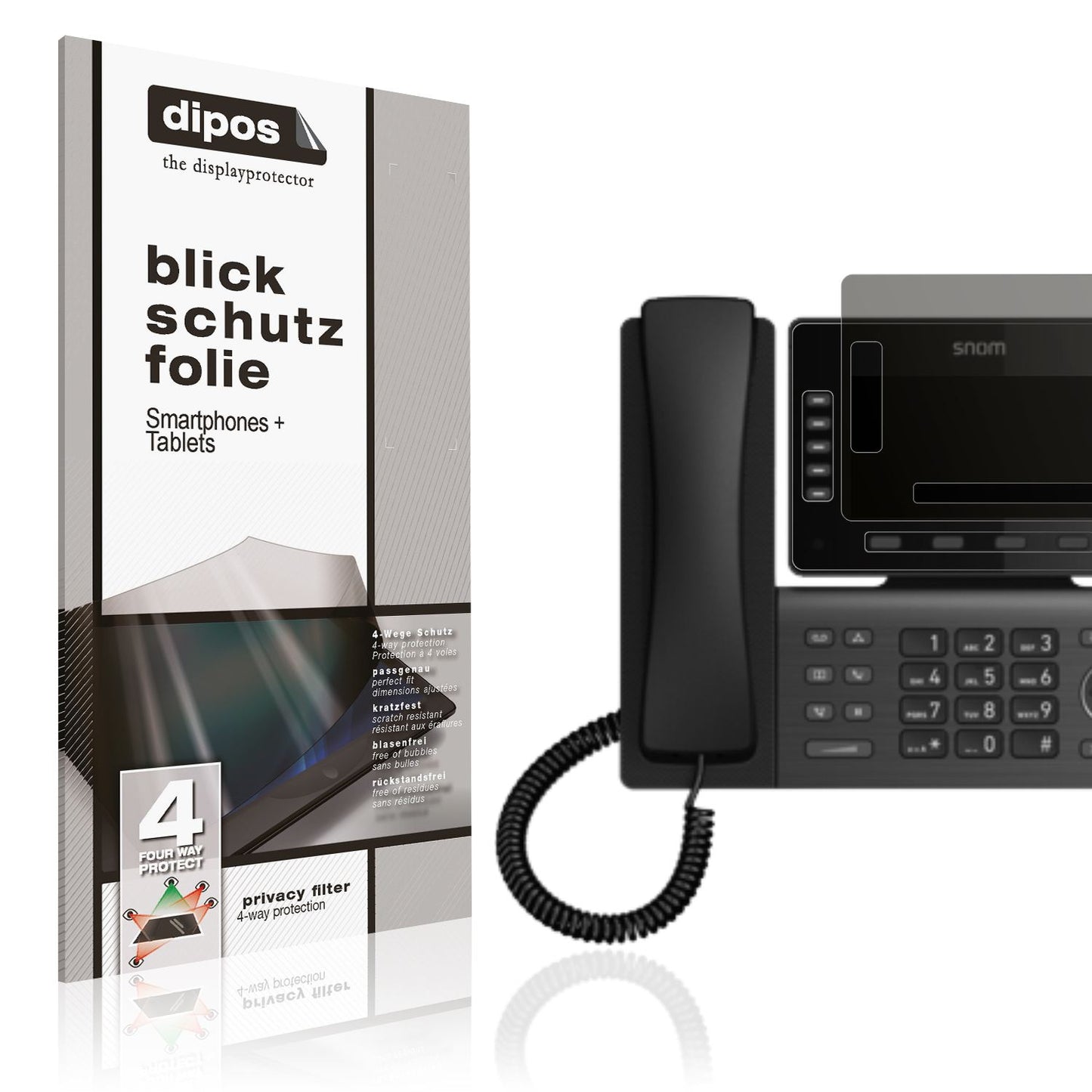 Blickschutzfolie von dipos passend für Snom D865, präziser Zuschnitt und blasenfrei montiert