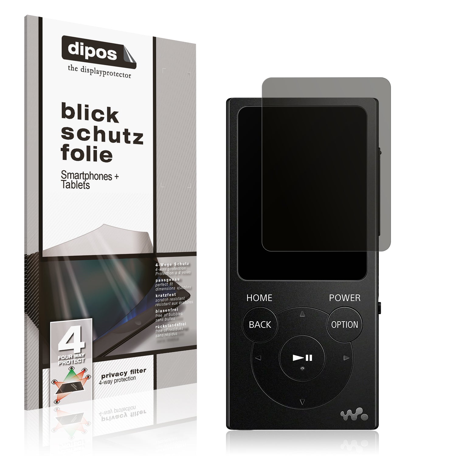 Blickschutzfolie von dipos passend für Sony NW-e394, präziser Zuschnitt und blasenfrei montiert