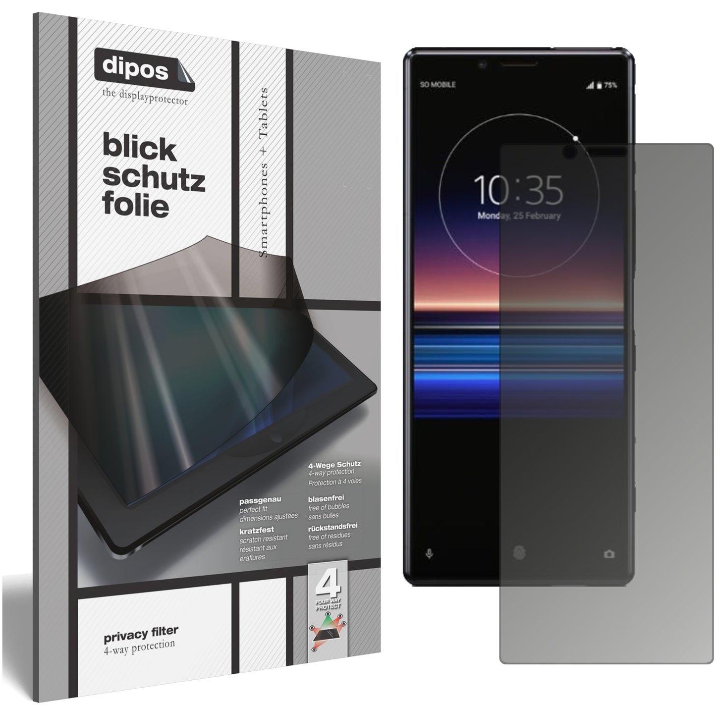 Blickschutzfolie von dipos passend für Sony Xperia 1, präziser Zuschnitt und blasenfrei montiert