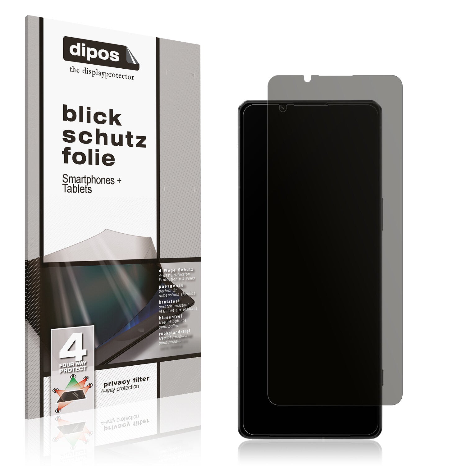Blickschutzfolie von dipos passend für Sony Xperia 1 IV, präziser Zuschnitt und blasenfrei montiert